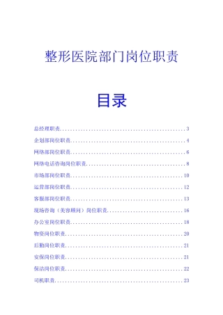 整形医院各部门岗位职责