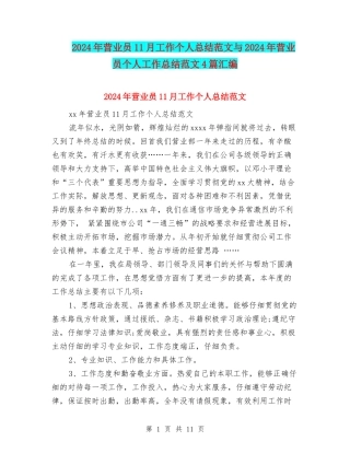 2024年营业员11月工作个人总结范文与2024年营业员个人工作总结范文4篇汇编