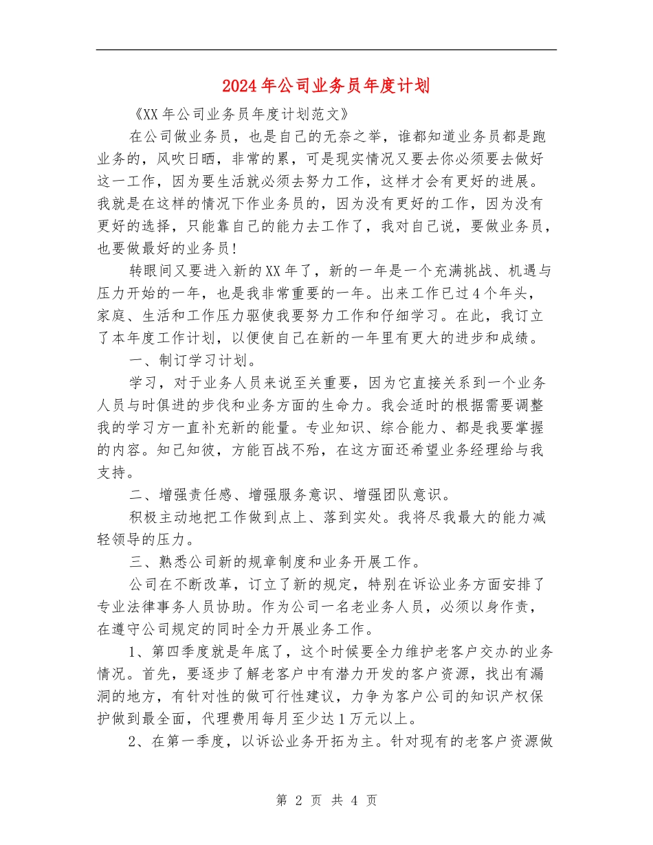 2024年公司业务员年度计划_第2页