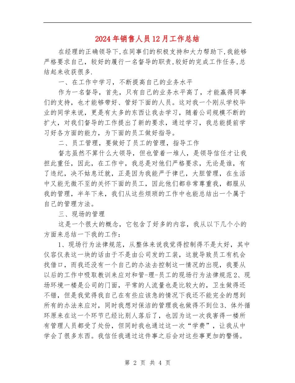 2024年销售人员12月工作总结_第2页