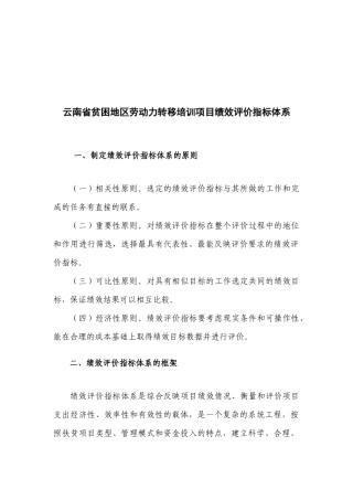 贫困地区劳动力转移培训项目绩效评价指标体系