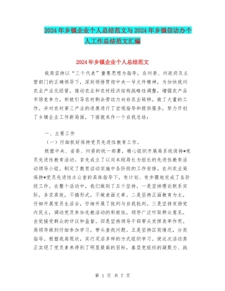 2024年乡镇企业个人总结范文与2024年乡镇信访办个人工作总结范文汇编