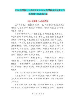 2024年国税个人总结范文与2024年国税分局年度工作总结和工作计划汇编