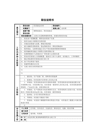 新华信-德龙钢铁经营副总经理职位说明书