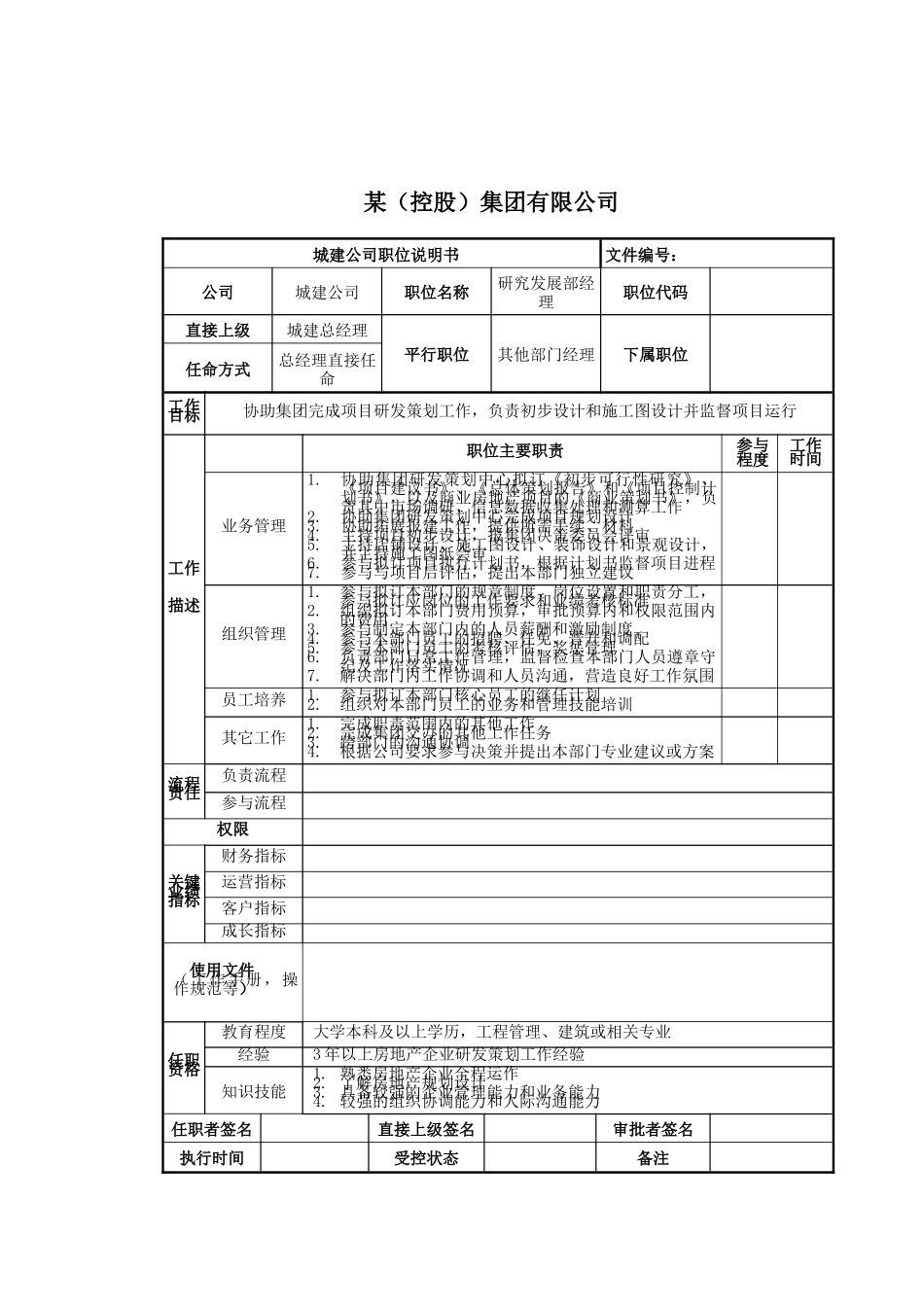 研究发展部经理岗位说明书_第1页