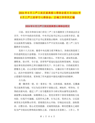 2024年8月三严三实反面典型心得体会范文与2024年8月三严三实学习心得体会：正确工作作风汇编
