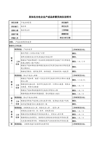 某知名光电企业产成品库管员岗位说明书
