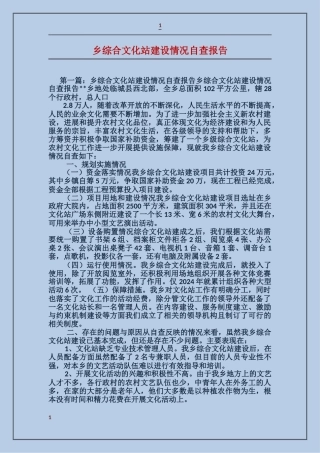 乡综合文化站建设情况自查报告