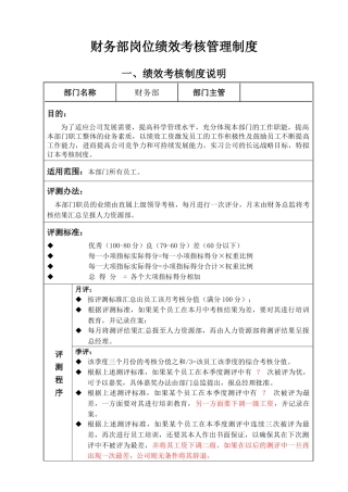 财务部岗位绩效考核管理制度