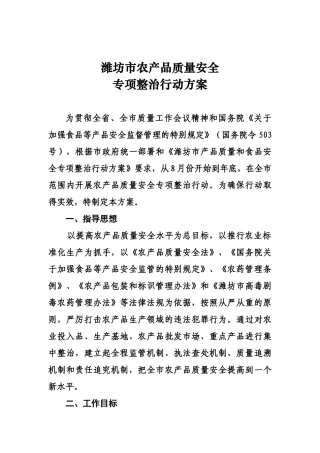 论潍坊市农产品质量安全专项整治行动方案