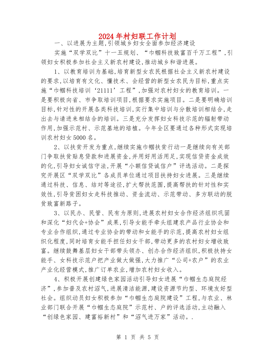 2024年村妇联工作计划_第1页