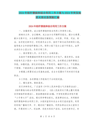 2024年秸秆禁烧和综合利用工作方案与2024年突发地质灾害应急预案汇编