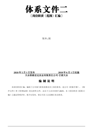 某实业有限责任公司岗位职责汇编