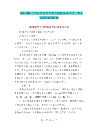 2024塔吊工作总结及2024年工作计划与2024士官个人年终总结汇编