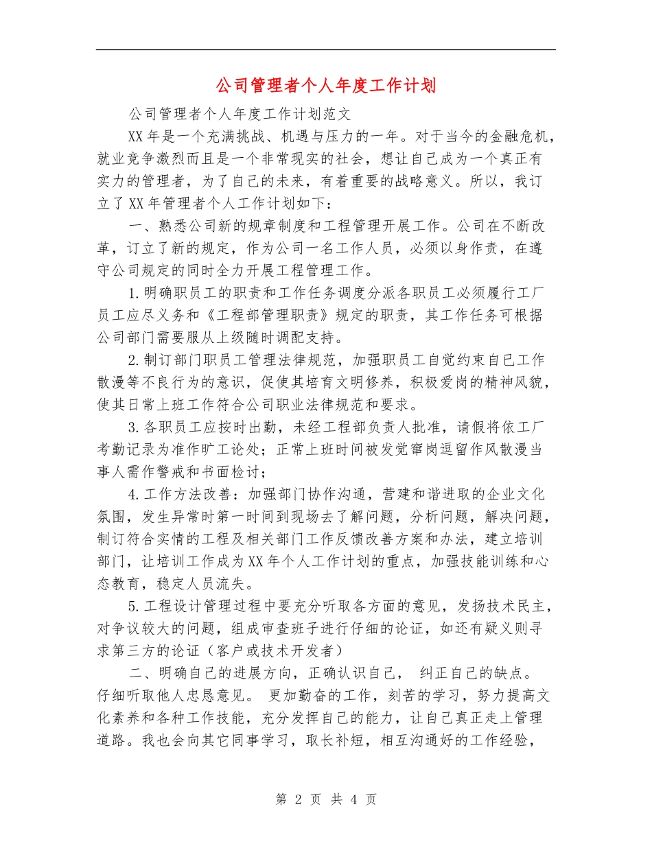 公司管理者个人年度工作计划_第2页