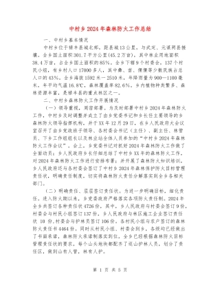 中村乡2024年森林防火工作总结