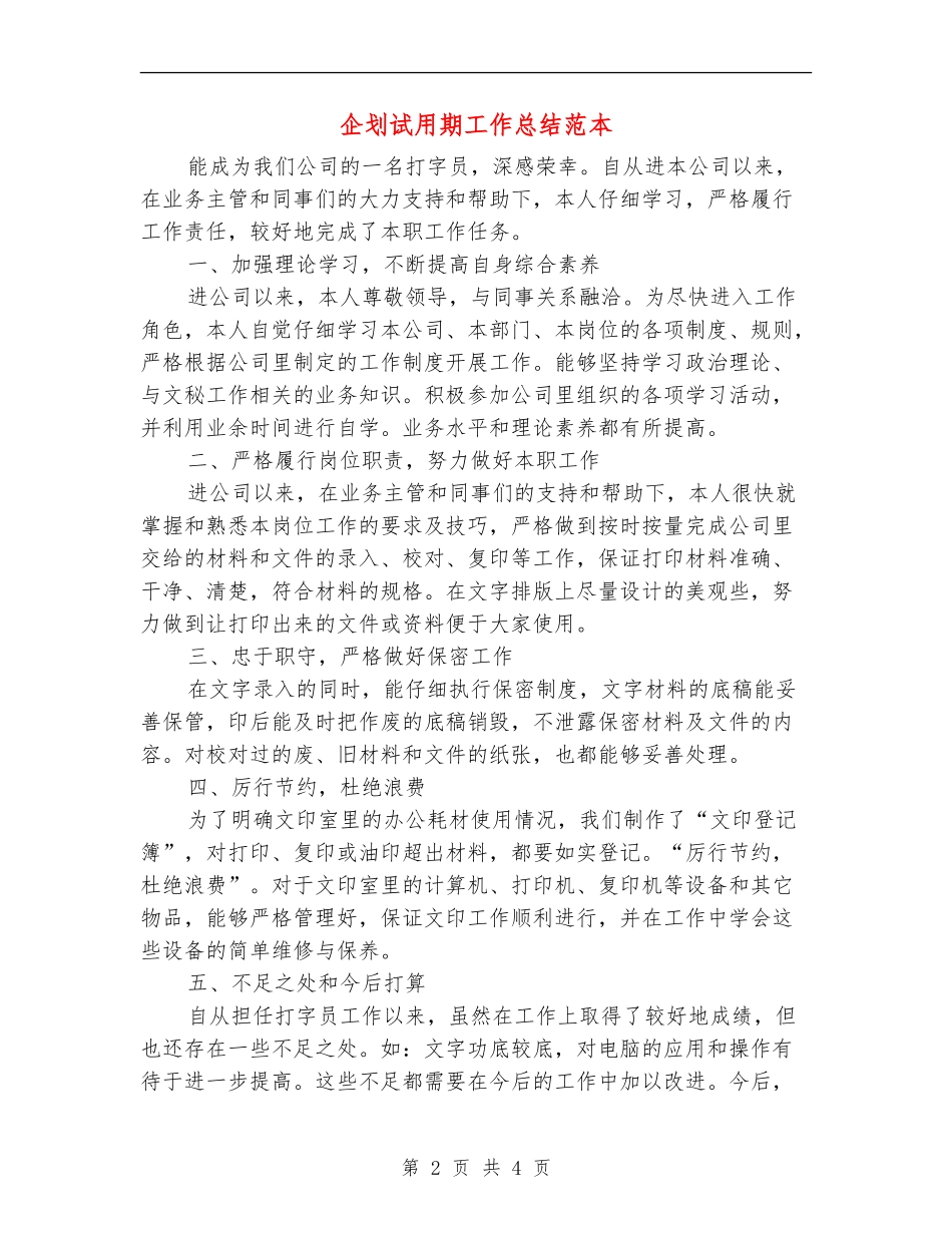 企划试用期工作总结范本_第2页