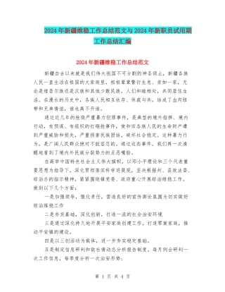 2024年新疆维稳工作总结范文与2024年新职员试用期工作总结汇编