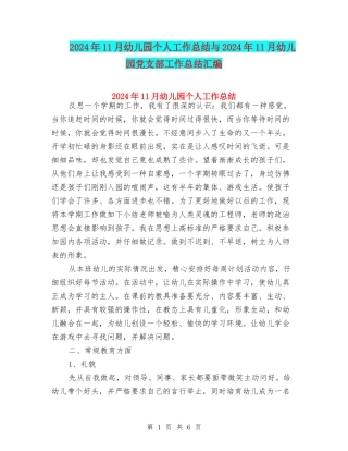 2024年11月幼儿园个人工作总结与2024年11月幼儿园党支部工作总结汇编