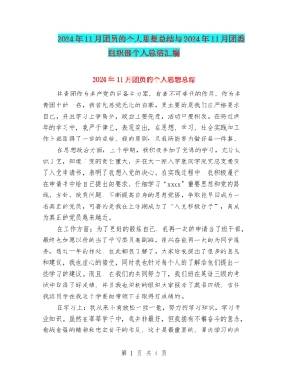 2024年11月团员的个人思想总结与2024年11月团委组织部个人总结汇编
