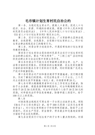 毛市镇计划生育村民自治公约