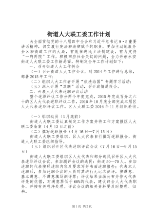 街道人大联工委工作计划