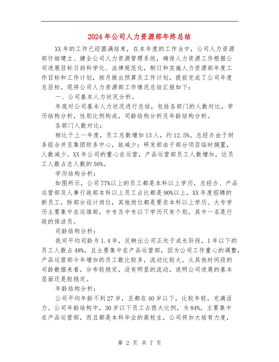 2024年公司人力资源部年终总结_第2页