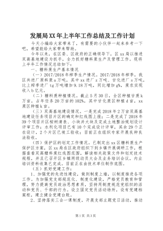 发展局XX年上半年工作总结及工作计划