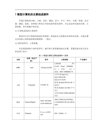 计算机维修电脑部件组成实训报告