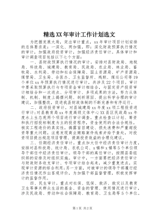 精选XX年审计工作计划选文