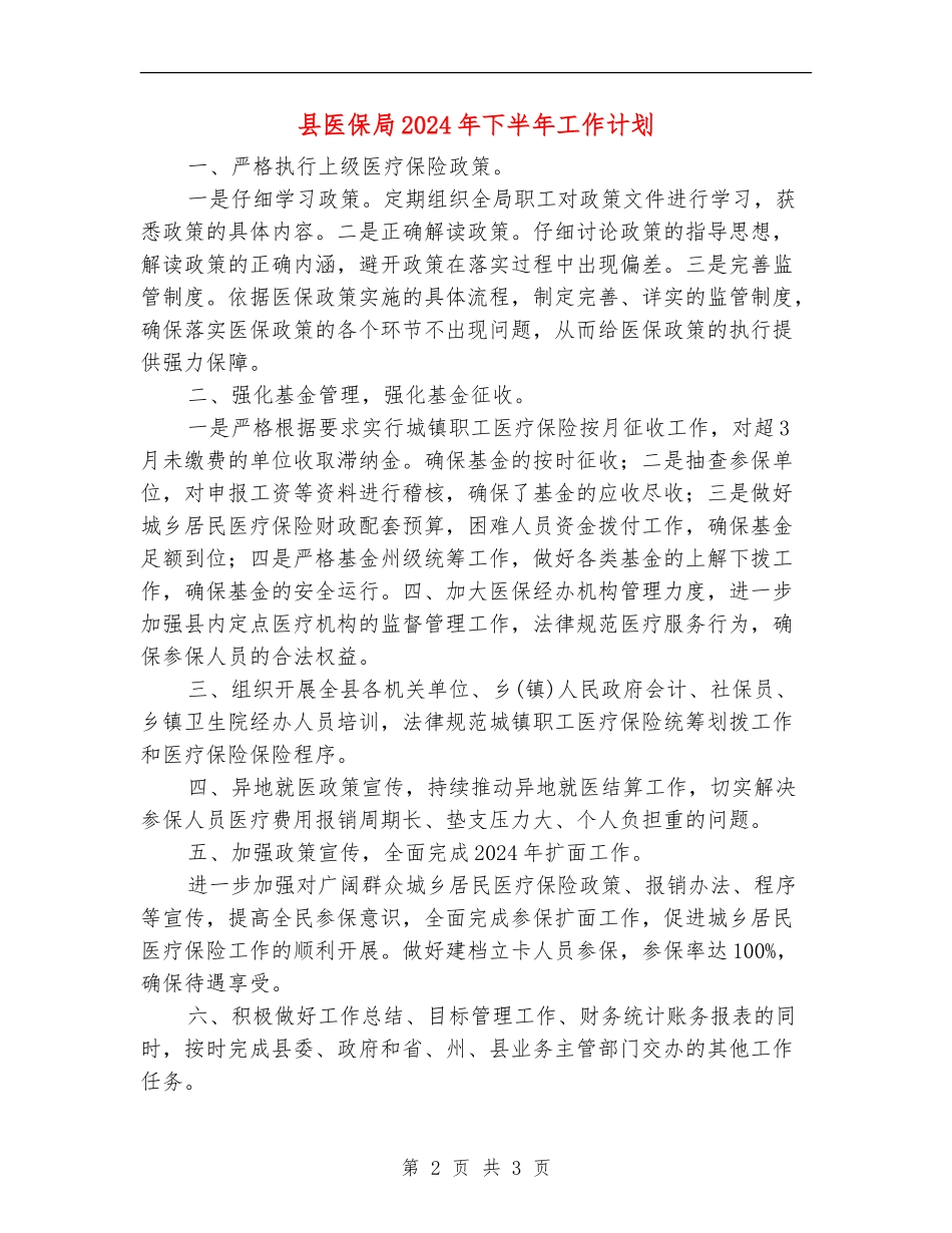 县医保局2024年下半年工作计划_第2页