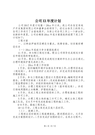 公司XX年度计划