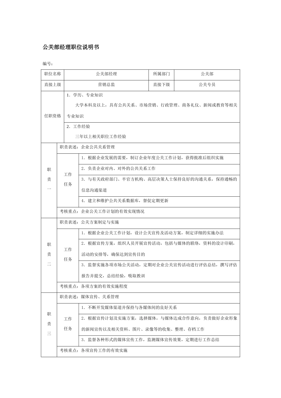 公关部经理职位说明书_第1页