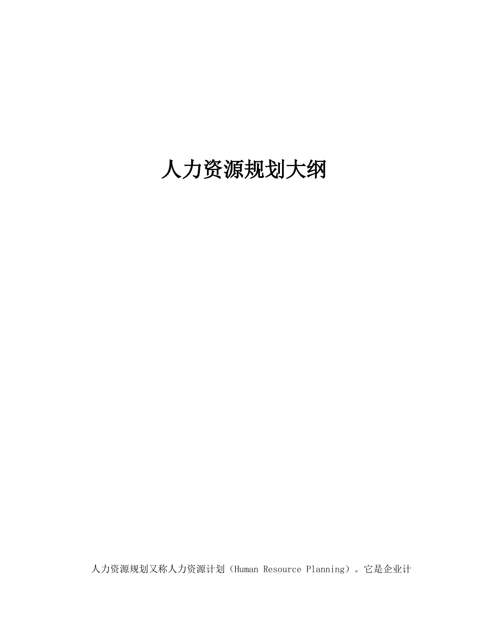 某水电企业人力资源规划大纲_第1页