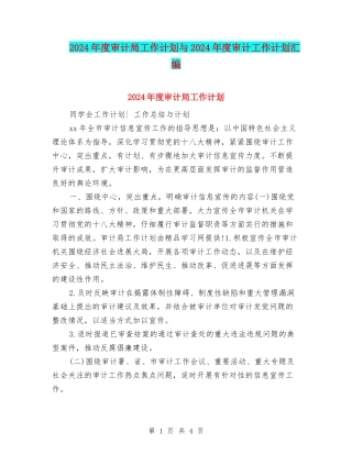 2024年度审计局工作计划与2024年度审计工作计划汇编