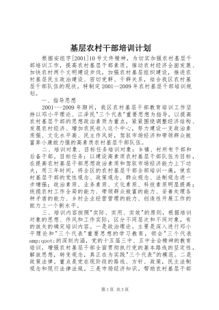 基层农村干部培训计划
