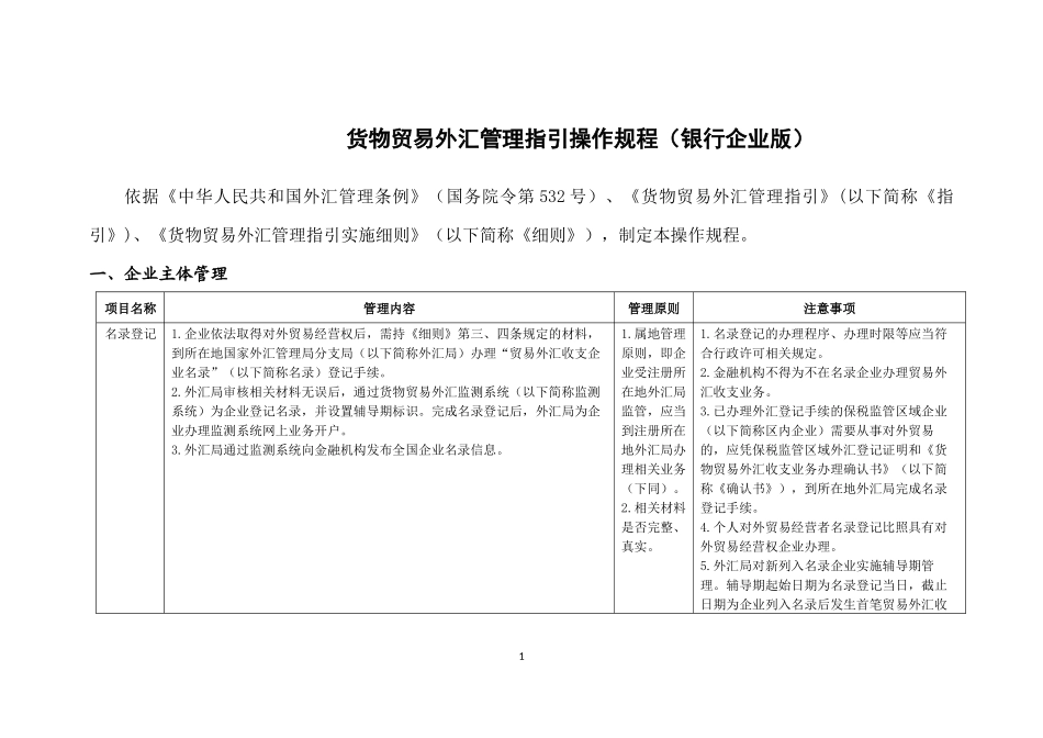 货物贸易外汇管理指引操作规程(银行企业版)_第1页