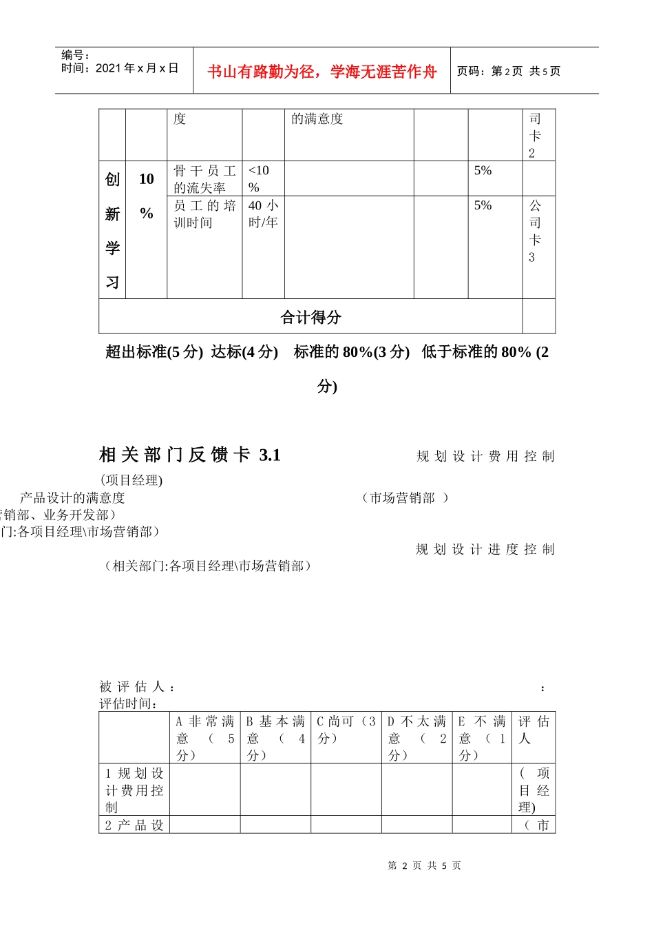 规划设计部关键绩效评估目标_第2页