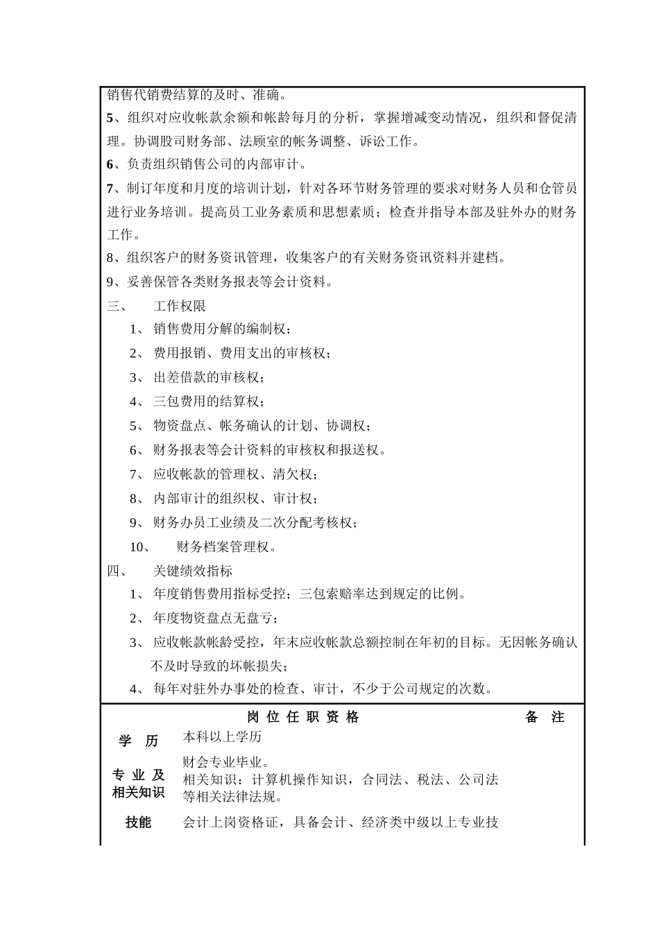 某机器公司财务办主任岗位说明书_第2页