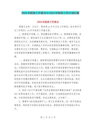 2024年医政工作要点与2024年医政工作计划汇编