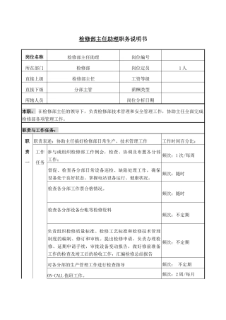 职务说明书-检修部主任助理