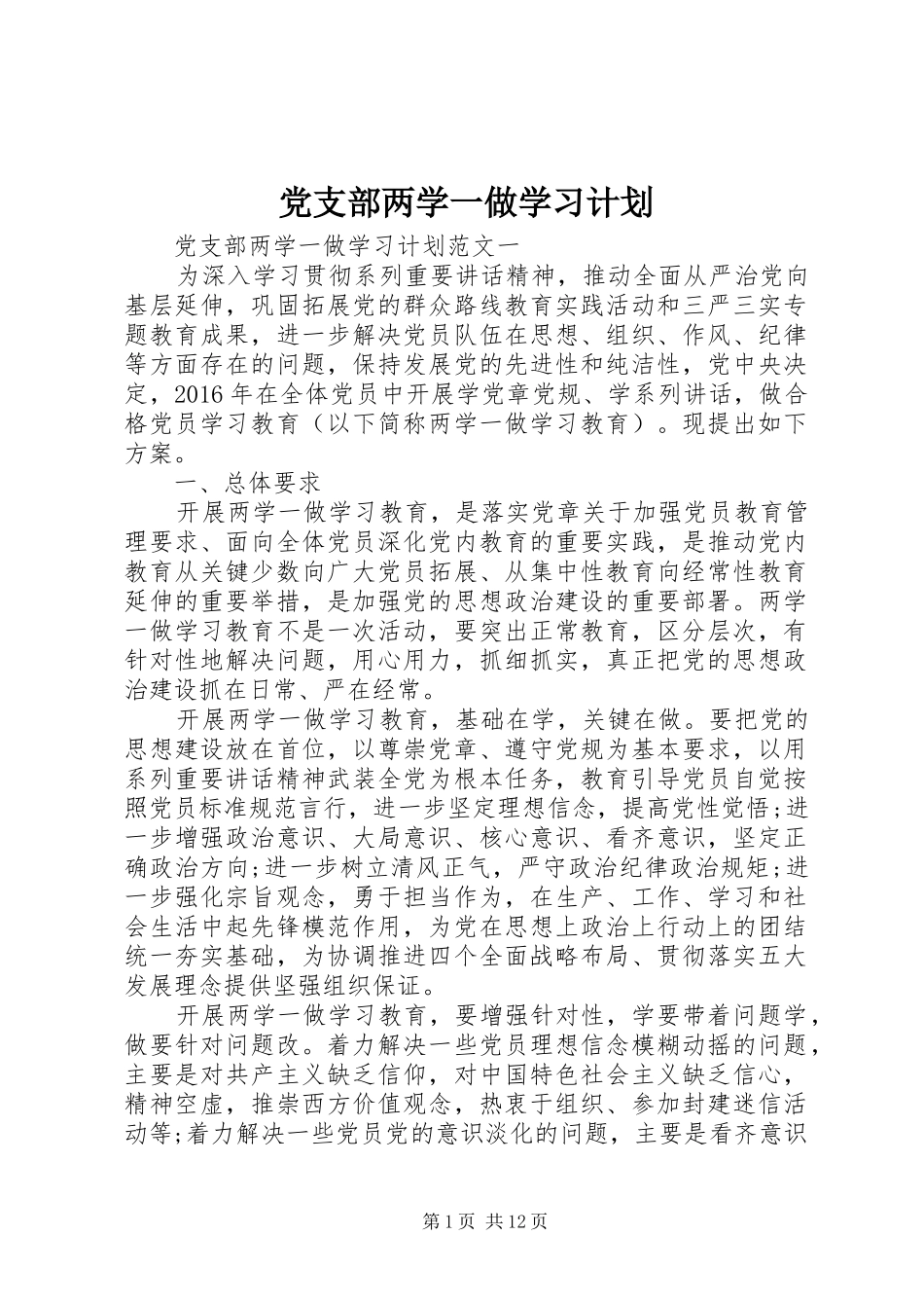党支部两学一做学习计划_第1页