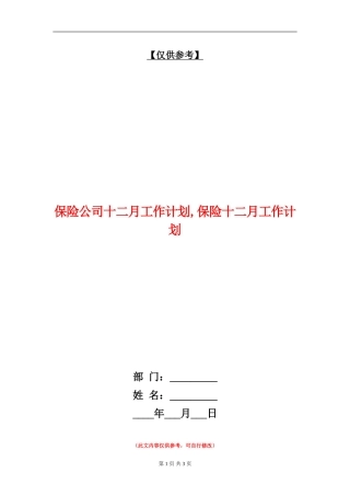 保险公司十二月工作计划