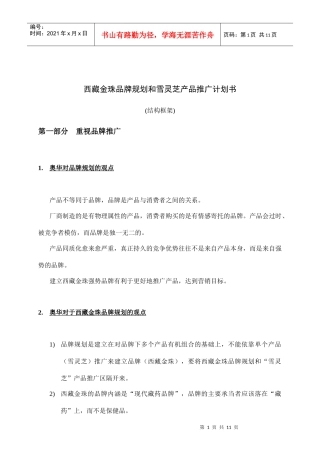 西藏金珠品牌规划与雪灵芝产品推广计划书