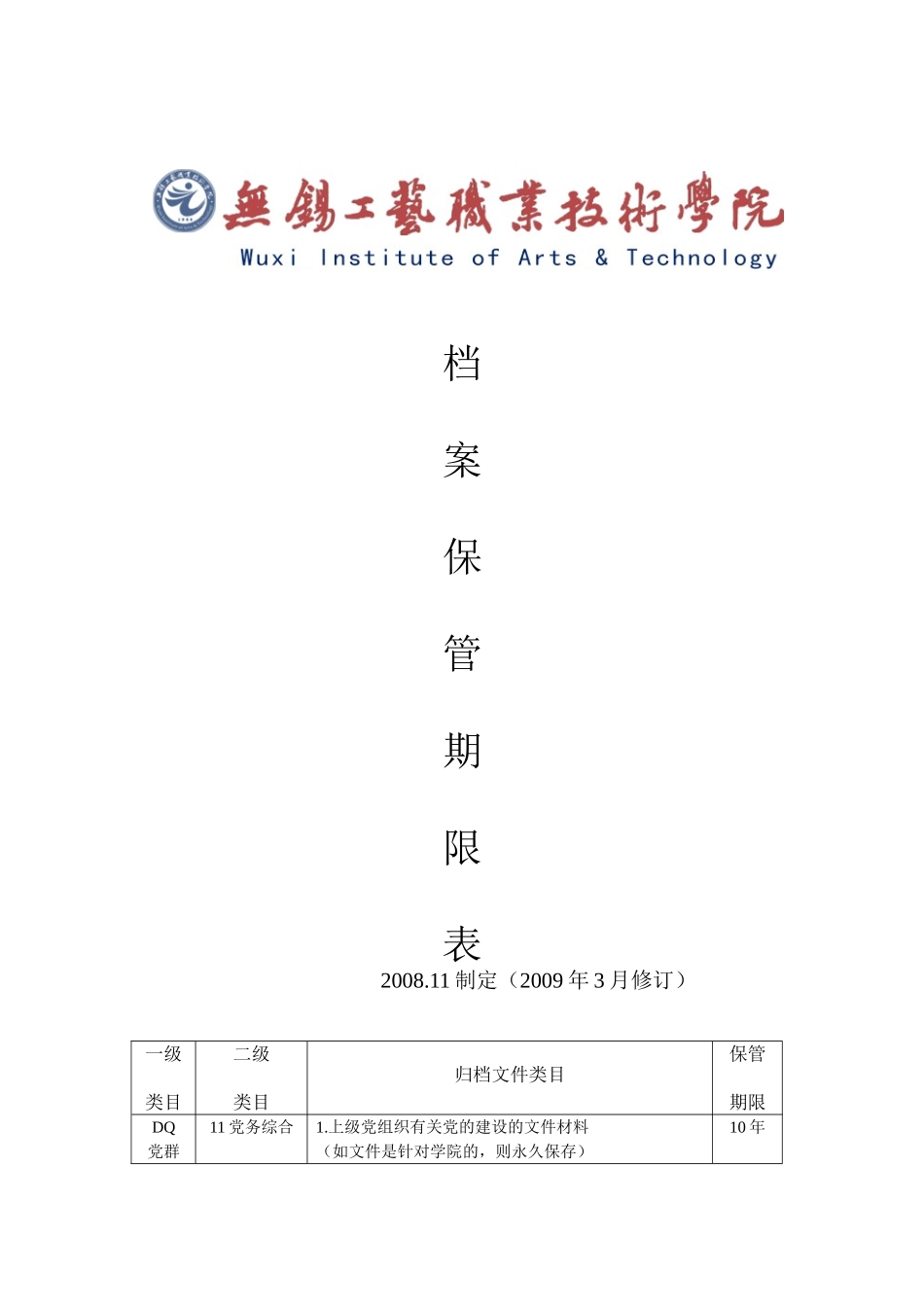 某某学院档案保管期限表_第1页