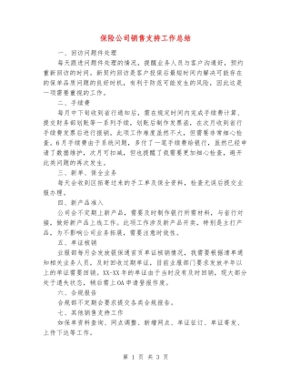 保险公司销售支持工作总结