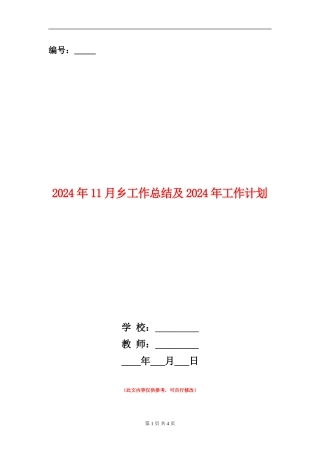 2024年11月乡工作总结及2024年工作计划【新版】
