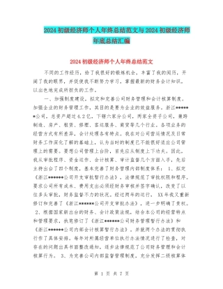 2024初级经济师个人年终总结范文与2024初级经济师年底总结汇编