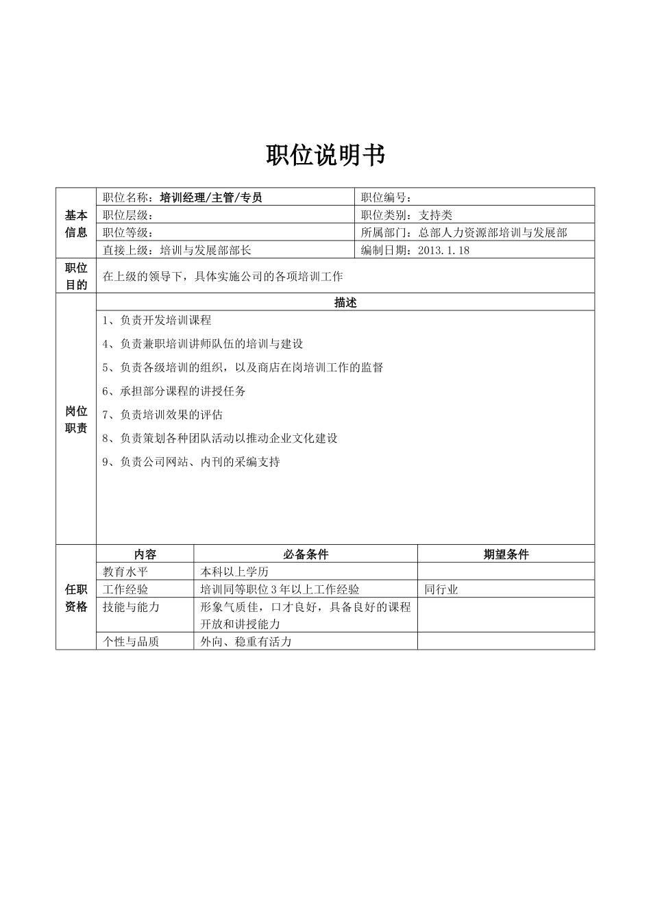 总部人力资源职位说明书（中高层）_第3页