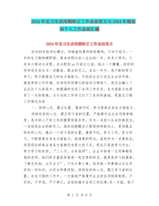 2024年见习生试用期转正工作总结范文与2024年规划局个人工作总结汇编